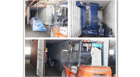 發(fā)往越南q69系列輥道通過式鋼板型材拋丸清理機裝車發(fā)貨現(xiàn)場